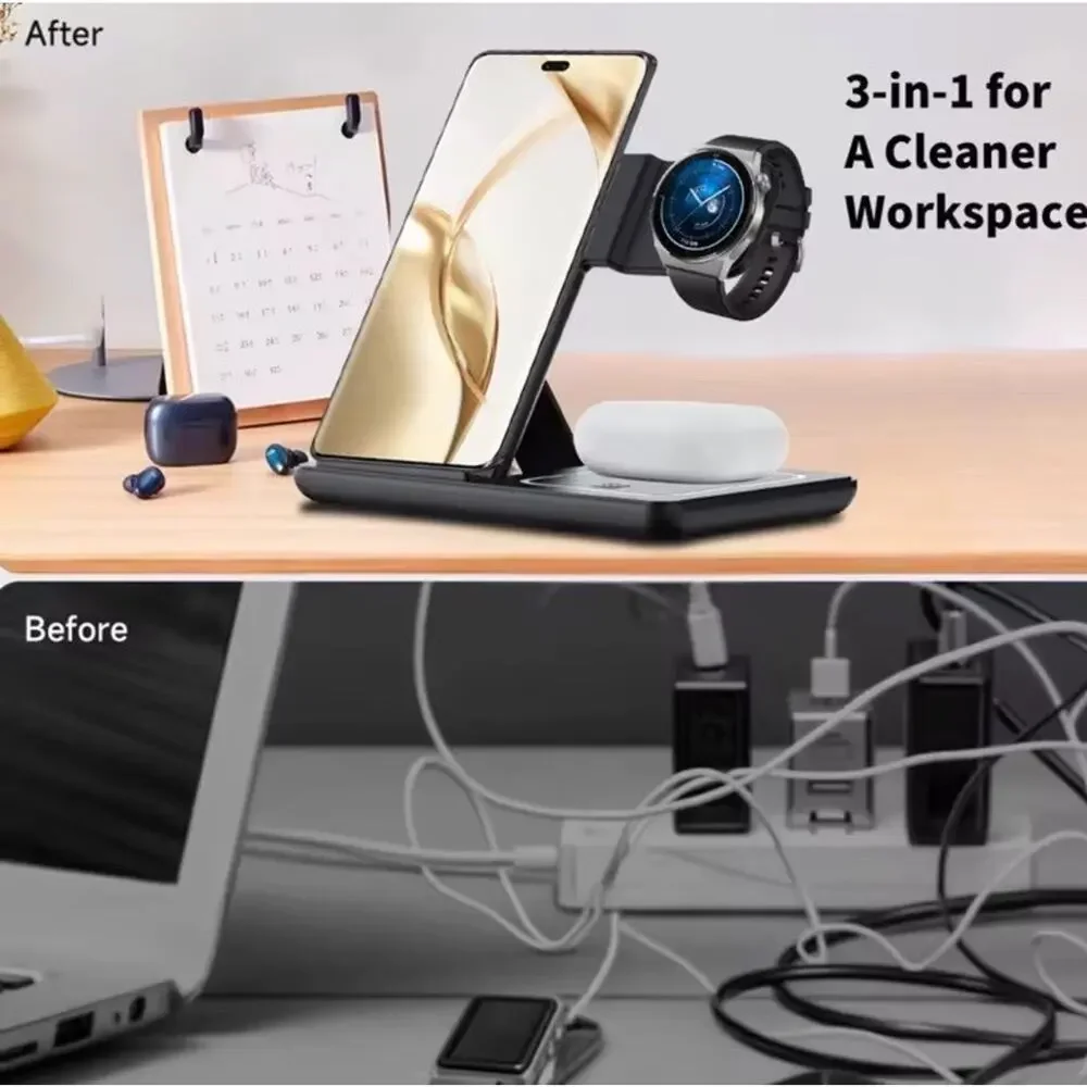 3 In 1 Wireless Charger Stand For Samsung Galaxy Watch Buds Foldable LED